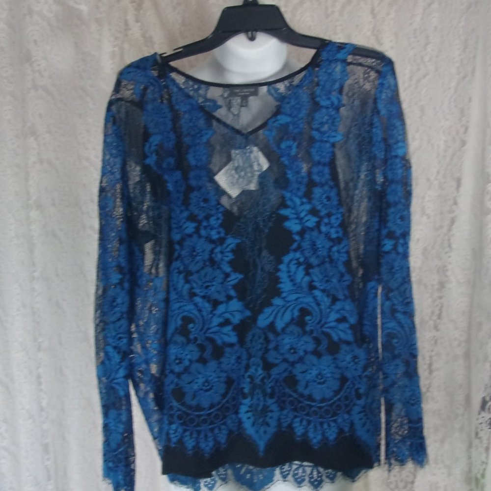 The Limited Blue and Black Lace Top Blouse with Camisole NWT